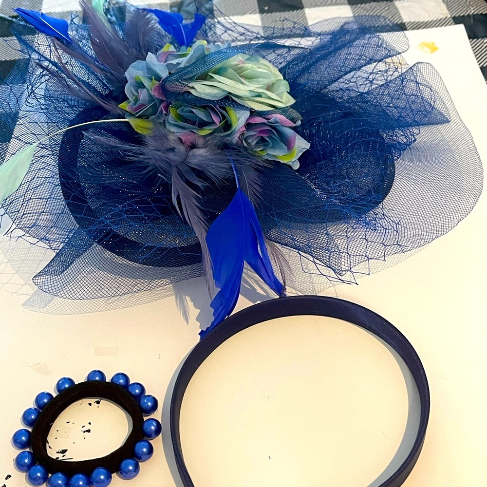 Myjoyday flower fascinator headband for women(blue)